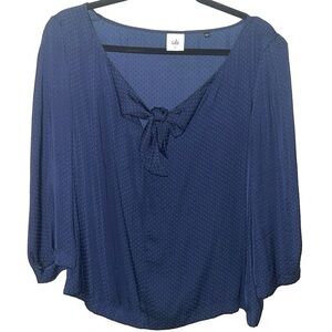 CAbi Deep Blue Blouse with Bow Detail